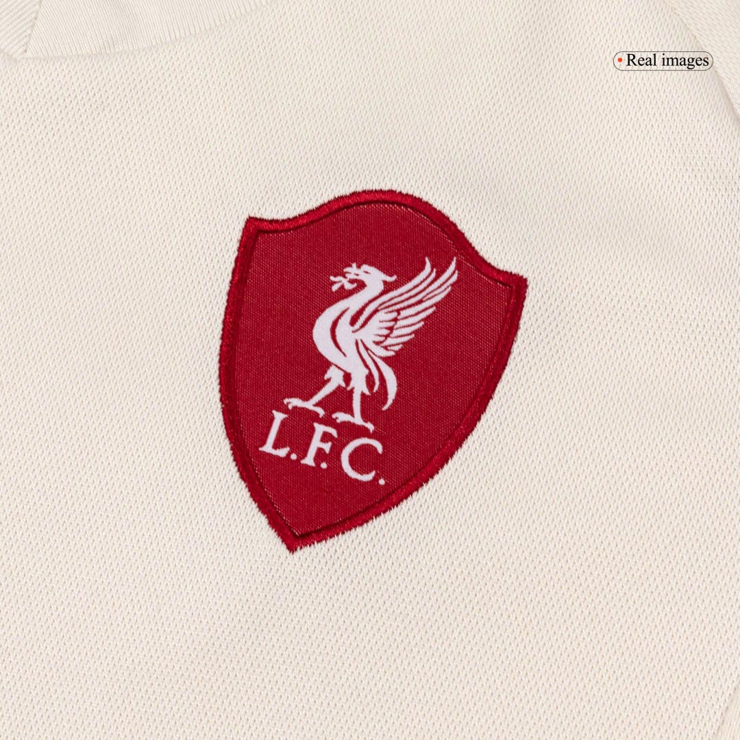 Liverpool Infantil Fora Futebol Camisa Conjunto (Camisa + Calção + Meias) 2025/26 Branco