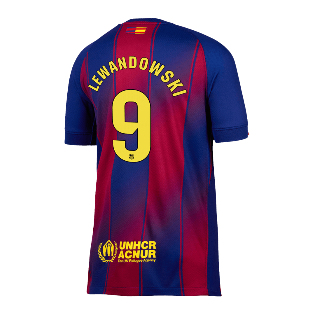LEWANDOWSKI #9 Barcelona Casa Camisa 2025/26- Vermelho&Azul