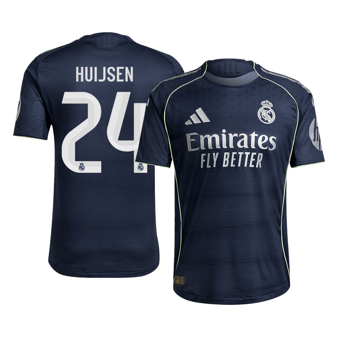 Autêntico HUIJSEN #24 Real Madrid Fora Futebol Camisas 2025/26 Marinha