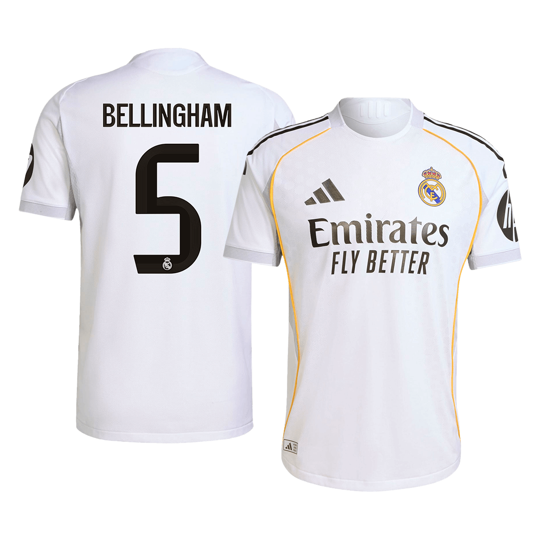 Autêntico BELLINGHAM #5 Real Madrid Casa Futebol Camisas 2025/26 Branco