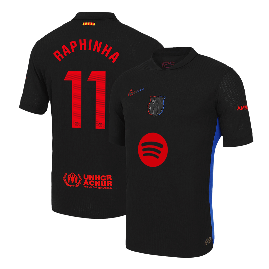 Camisola de futebol autêntica RAPHINHA #11 do Barcelona, camisola alternativa 2024/25, logótipo do Spotify sem texto