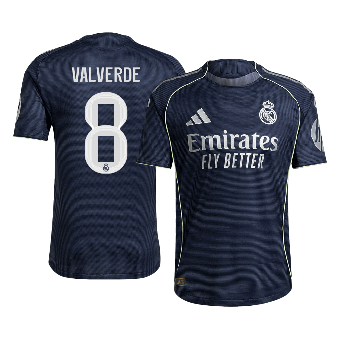 Autêntico VALVERDE #8 Real Madrid Fora Futebol Camisas 2025/26 Marinha