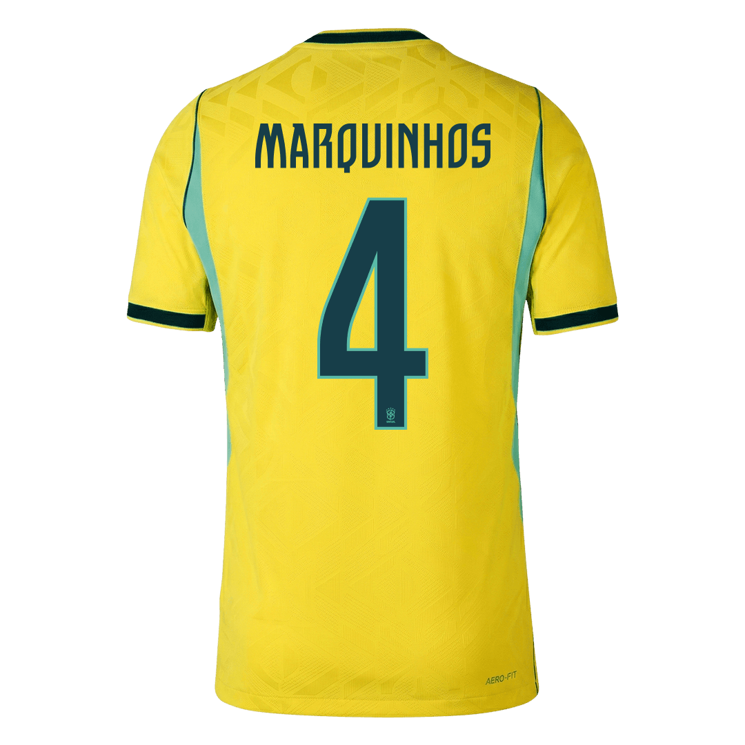 Versão do Jogador MARQUINHOS #4 Brazil Casa Copa do Mundo Futebol Camisas 2026 Amarelo