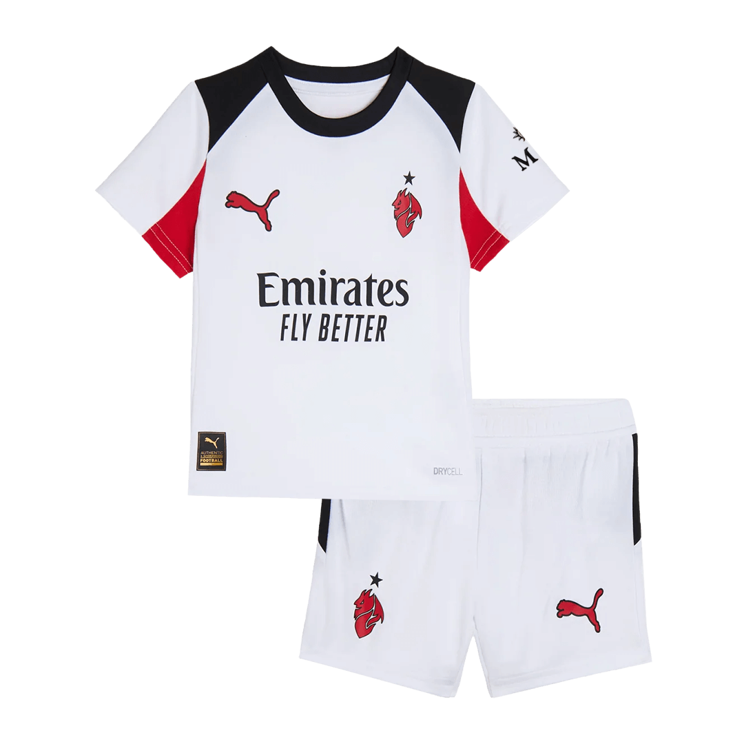 AC Milan Infantil Fora Conjunto (Camisa + Calção) 2025/26 Branco