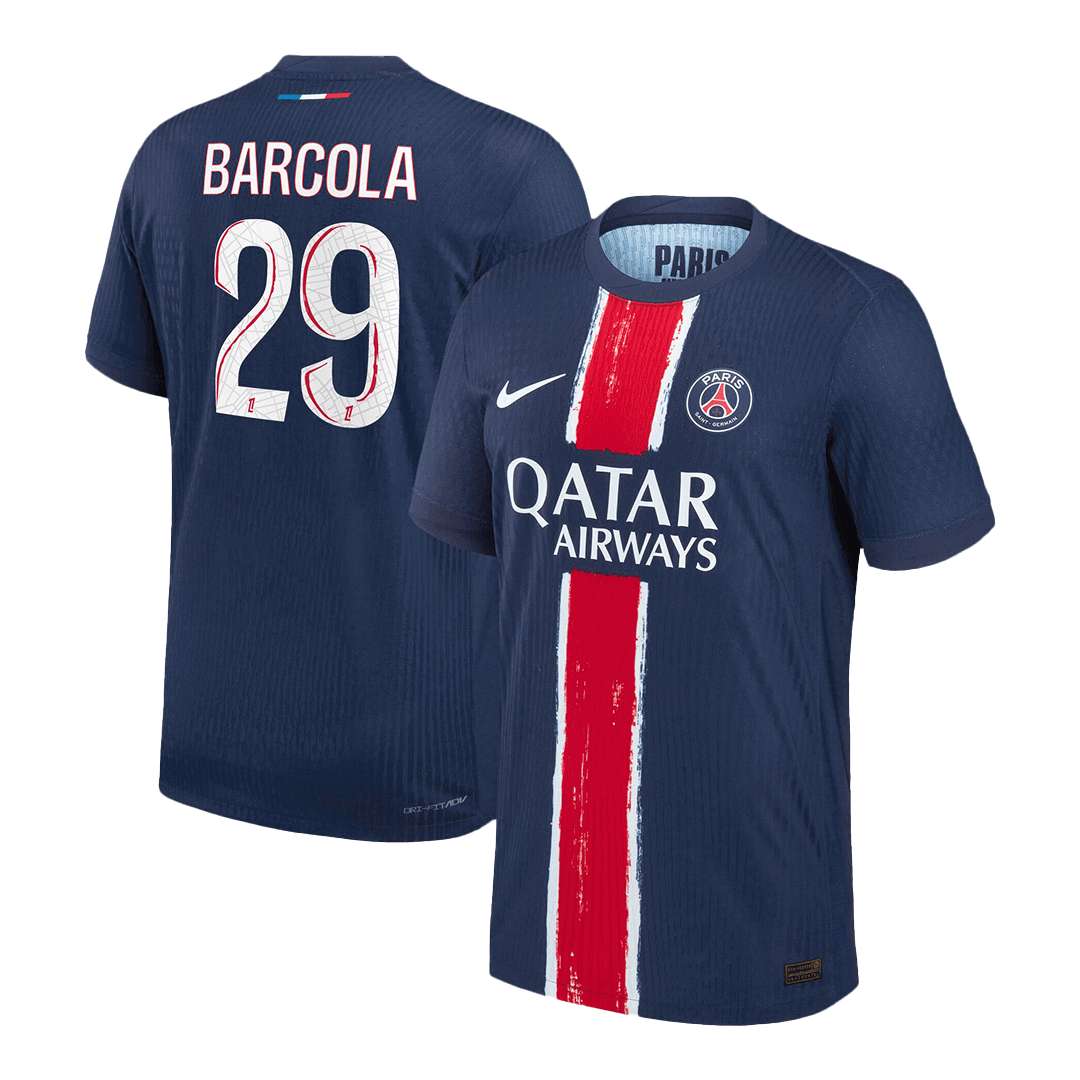 Autêntico BARCOLA #29 PSG Casa Futebol Camisas 2024/25 Marinha