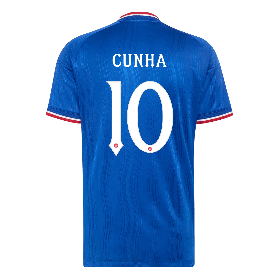 Versão do Jogador CUNHA #10 Manchester United Fora Futebol Camisas 2026/27 Azul - UCL