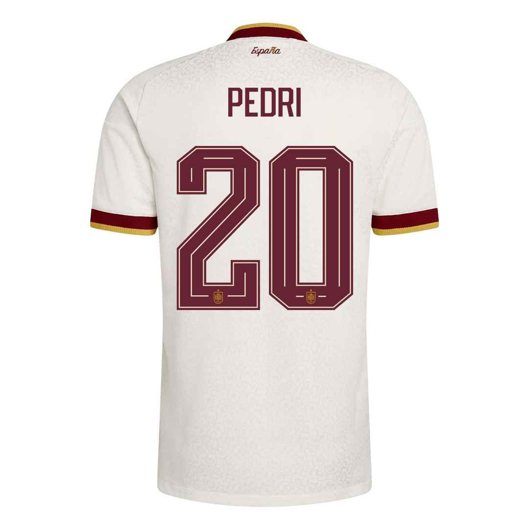 Versão do Jogador PEDRI #20 Spain Fora Copa do Mundo Futebol Camisas 2026 Branco