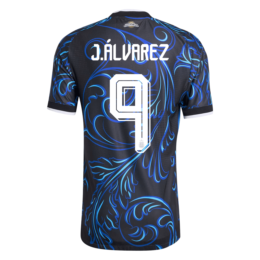 Versão do Jogador J. ÁLVAREZ #9 Argentina Fora Copa do Mundo Futebol Camisas 2026 Preto
