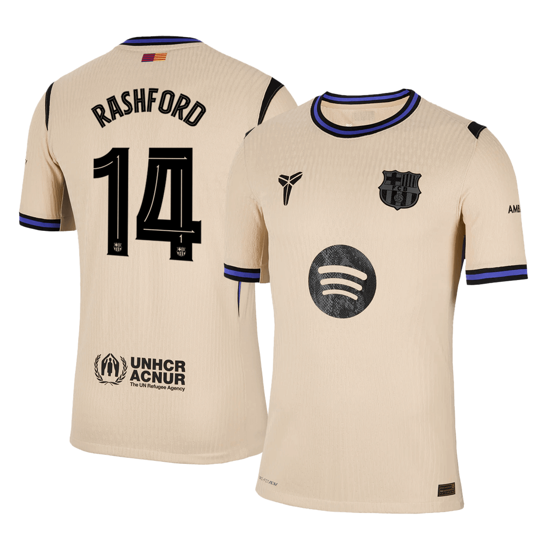 Autêntico RASHFORD #14 Barcelona Fora UCL Futebol Camisas 2025/26 Amarelo