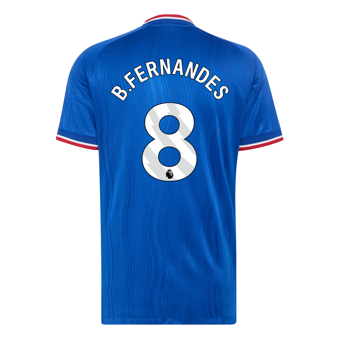 Versão do Jogador B. FERNANDES #8 Manchester United Fora Futebol Camisas 2026/27 Azul