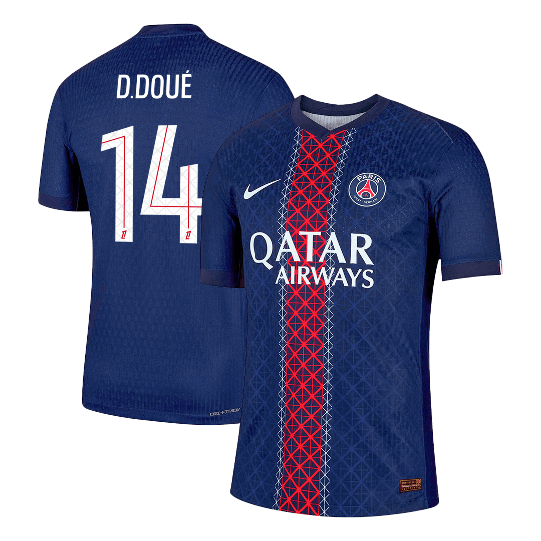 Autêntico D.DOUÉ #14 PSG Casa Futebol Camisas 2025/26 Marinha