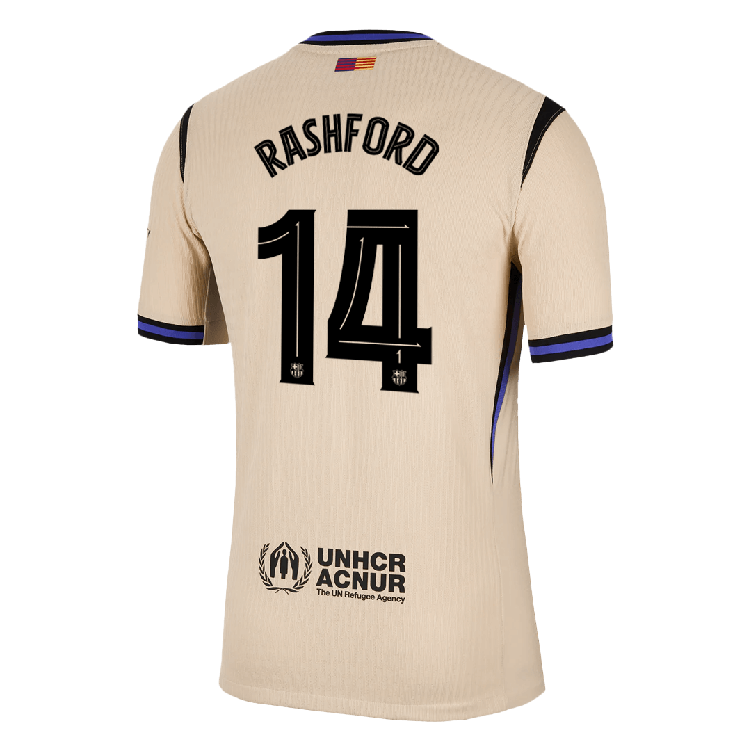 Autêntico RASHFORD #14 Barcelona Fora UCL Futebol Camisas 2025/26 Amarelo