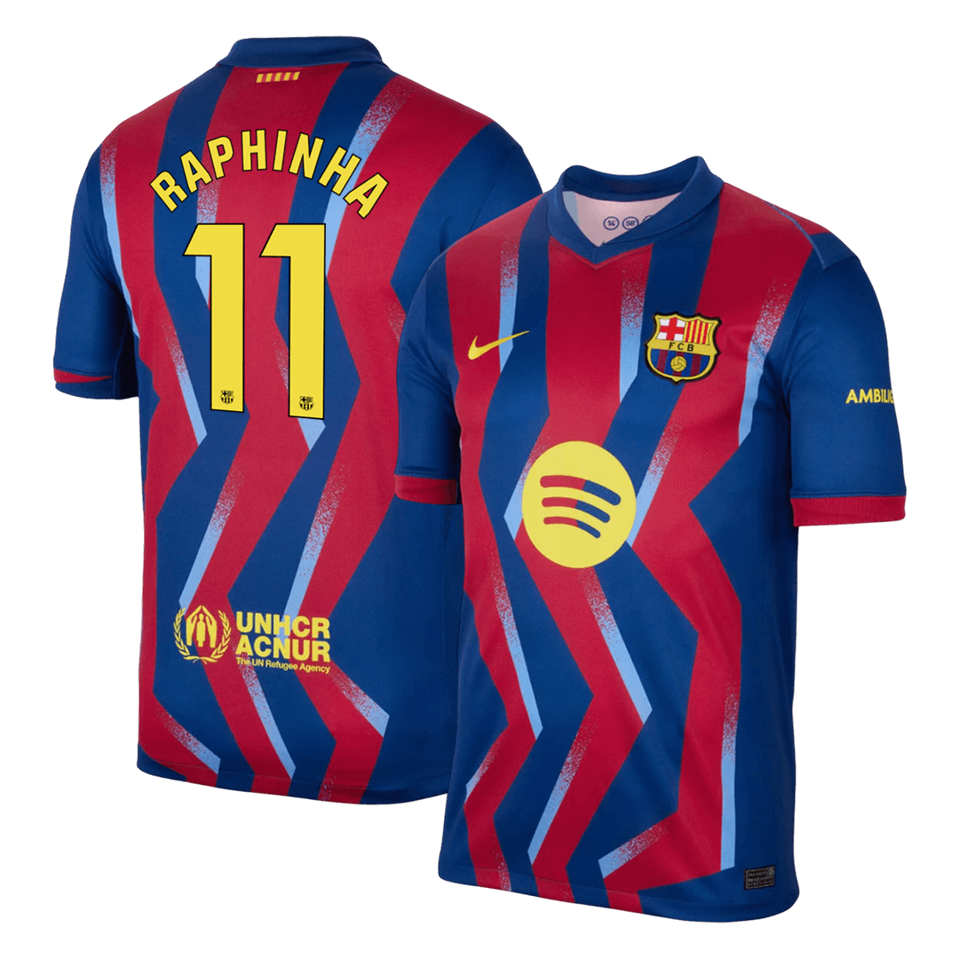 RAPHINHA #11 Barcelona Quarta Camisa 2025/26 Vermelho&Azul