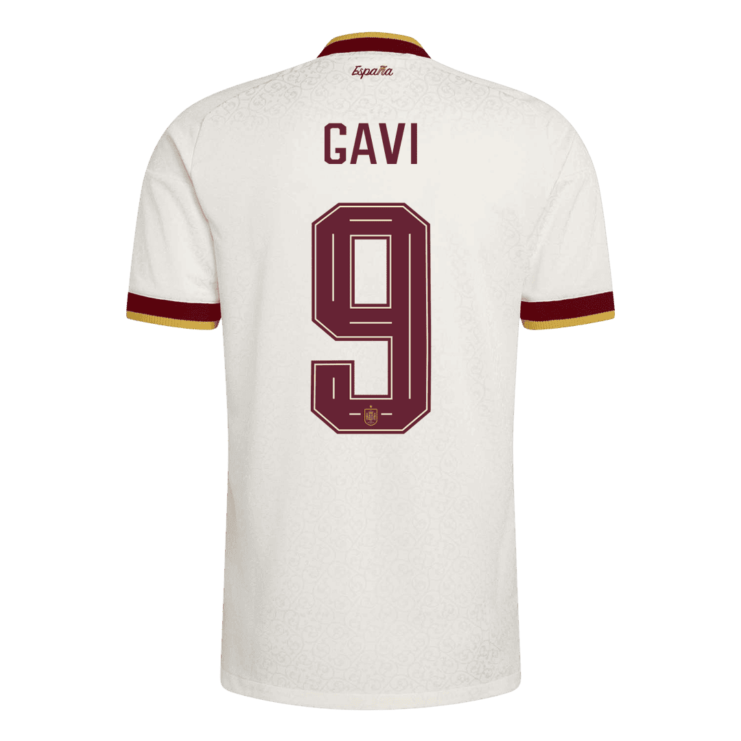 Versão do Jogador GAVI #9 Spain Fora Copa do Mundo Futebol Camisas 2026 Branco