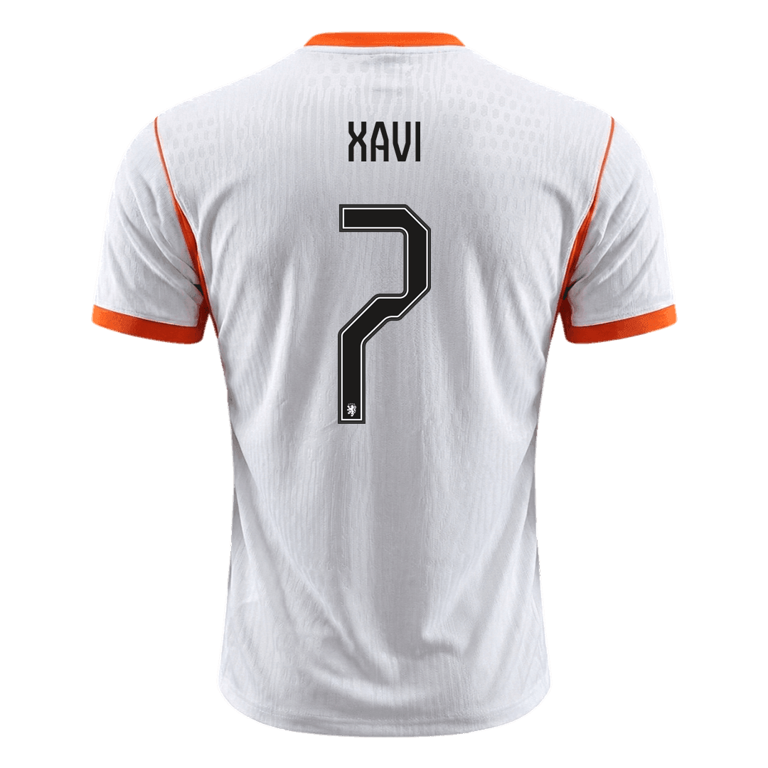 Versão do Jogador XAVI #7 Netherlands Fora Copa do Mundo Futebol Camisas 2026 Branco
