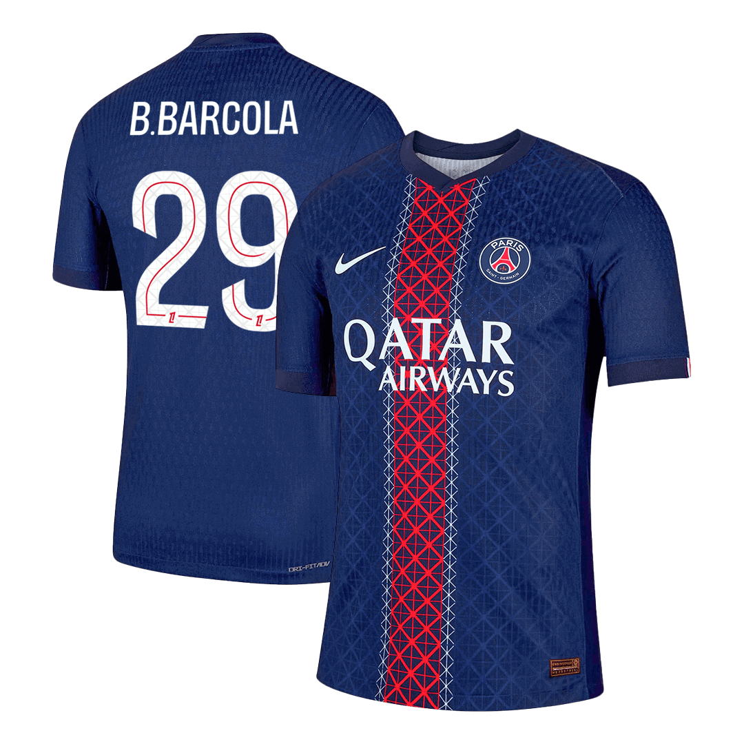 Autêntico B.BARCOLA #29 PSG Casa Futebol Camisas 2025/26 Marinha