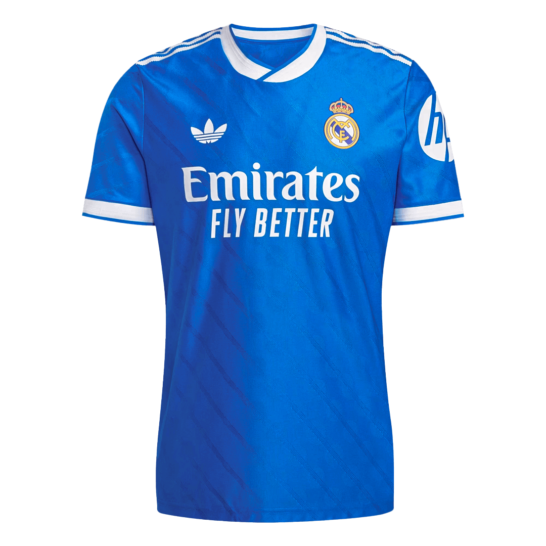 Jogador TCHOUAMENI #14 Real Madrid Fora Terceira Futebol Camisas 2025/26 Azul
