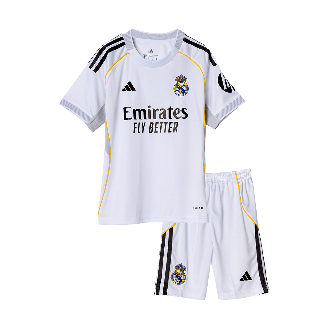 Infantil Real Madrid Casa Futebol Camisa Conjunto(Camisa+Calção) 2025/26 Branco