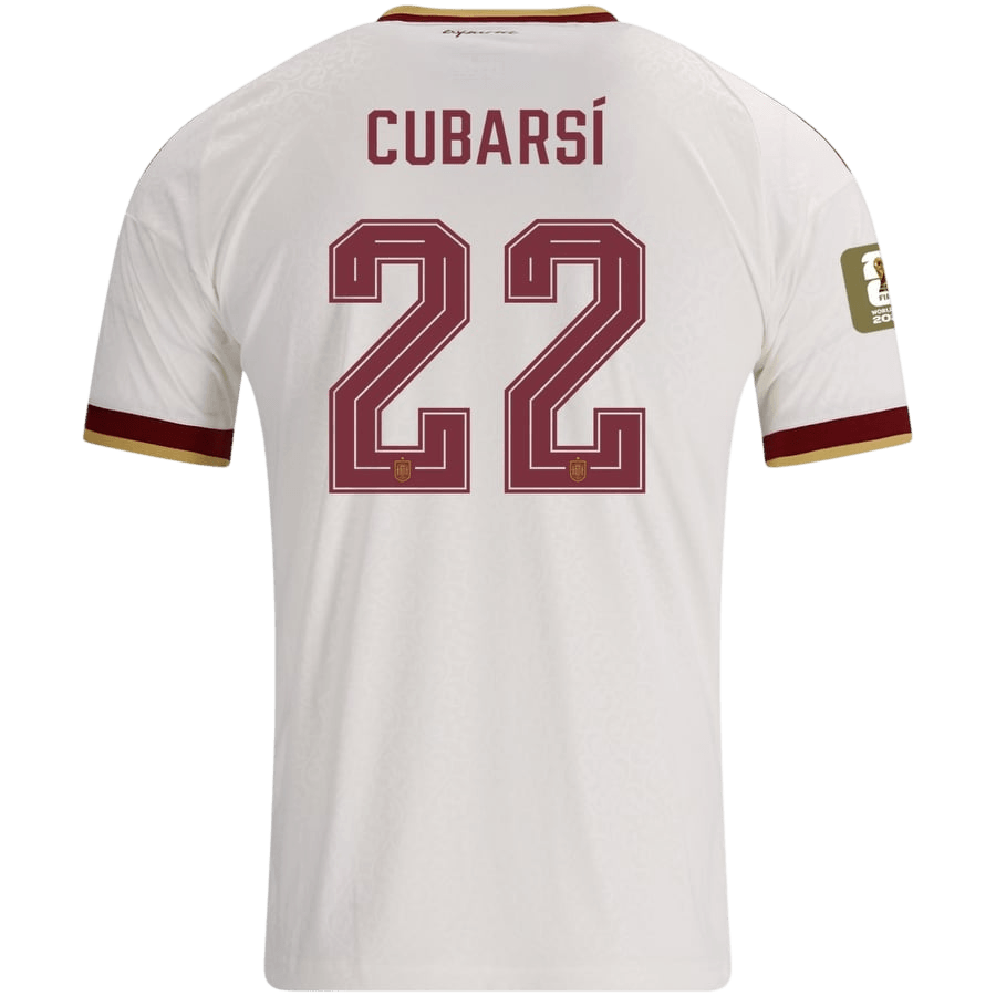 Versão do Jogador CUBARSÍ #22 Spain Fora Copa do Mundo Futebol Camisas 2026 Branco