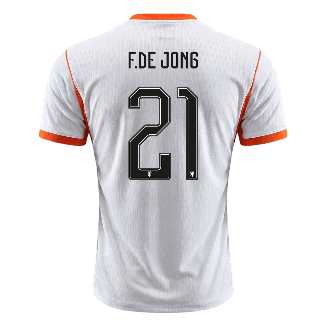 Versão do Jogador F.DE JONG #21 Netherlands Fora Copa do Mundo Futebol Camisas 2026 Branco