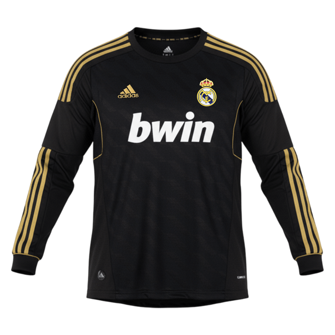 Retrô Real Madrid Fora Manga Longa Camisa 2011/12 Preto