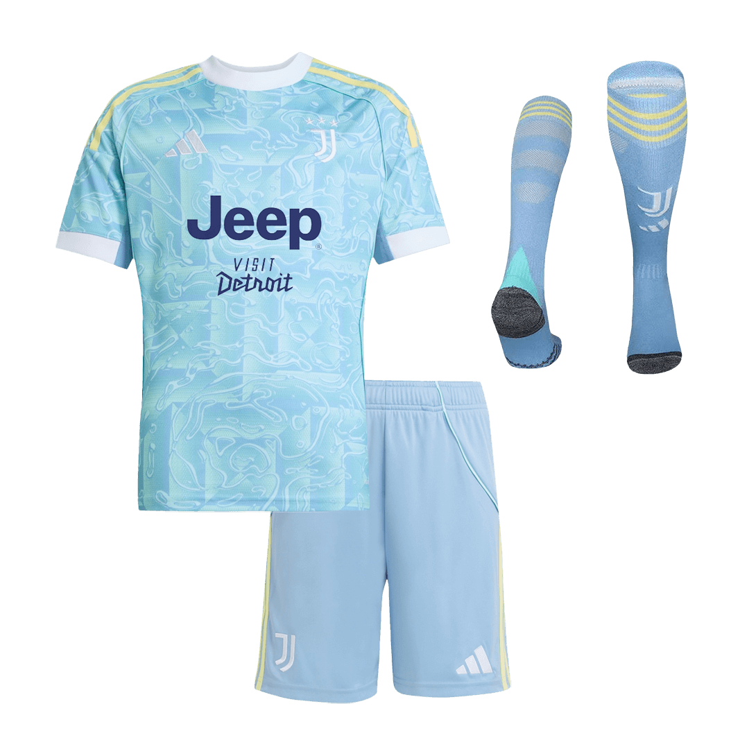 Juventus Infantil Fora Futebol Camisa Conjunto (Camisa + Calção + Meias) 2025/26 Azul