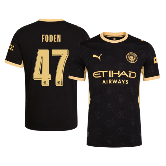 Versão do Jogador FODEN #47 Manchester City Fora Futebol Camisas 2026/27 Preto - UCL