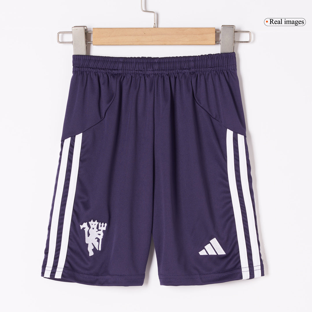 Manchester United Infantil Fora Futebol Camisa Conjunto (Camisa + Calção + Meias) 2025/26 Branco
