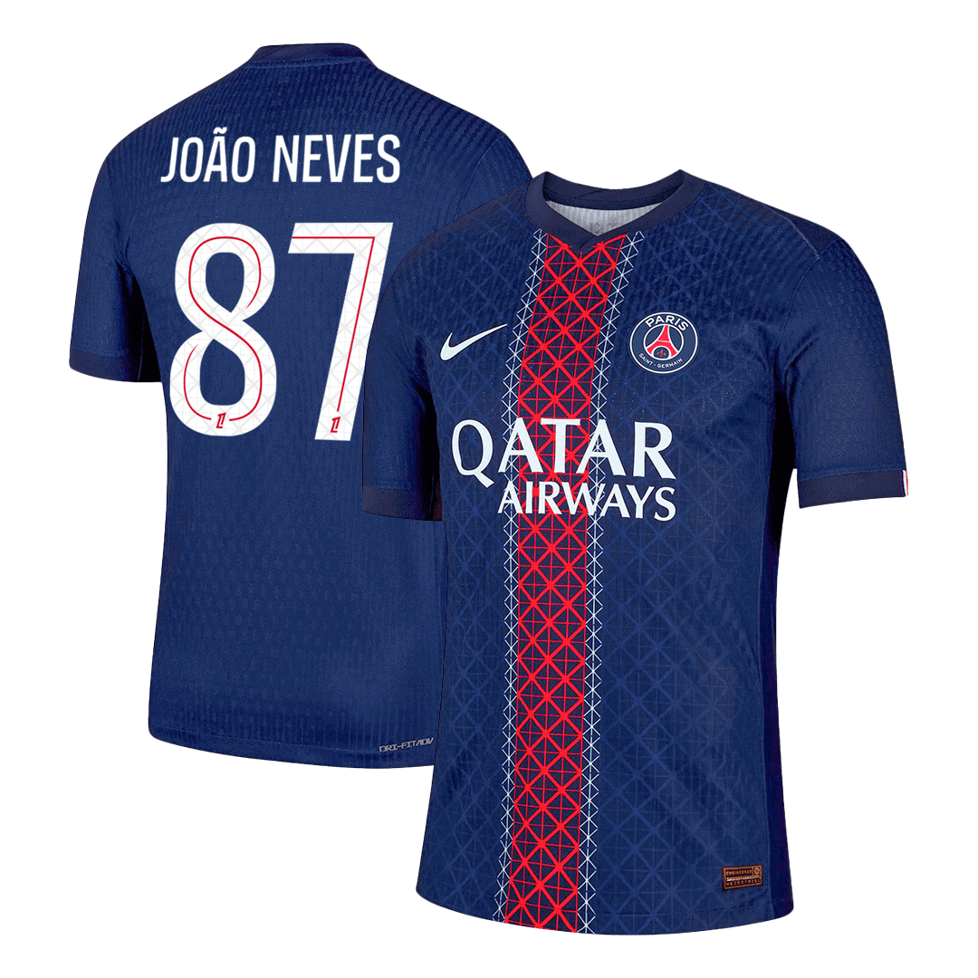 Jogador JOÃO NEVES #87 PSG Casa Futebol Camisas 2025/26 Marinha