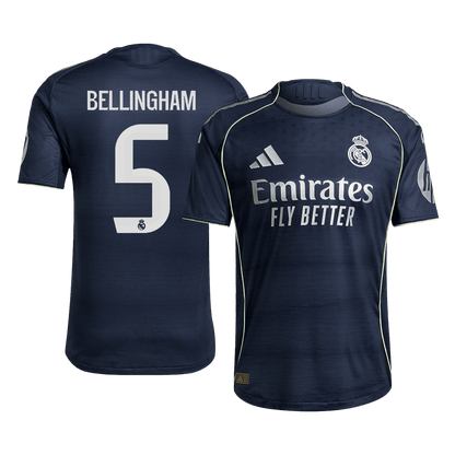 Autêntico BELLINGHAM #5 Real Madrid Fora Futebol Camisas 2025/26 Marinha