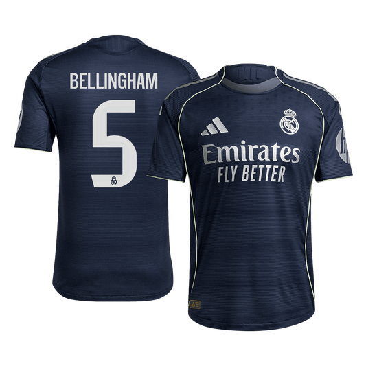Autêntico BELLINGHAM #5 Real Madrid Fora Futebol Camisas 2025/26 Marinha