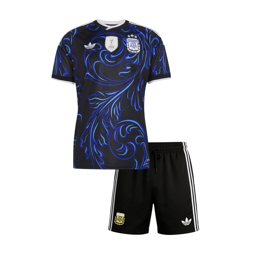 Argentina Infantil Fora Copa do Mundo Futebol Camisa Conjunto (Camisa+Shorts) 2026 Preto - camisola de futebol