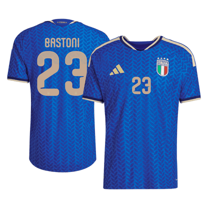 Versão do Jogador BASTONI #23 Italy Casa World Cup Futebol Camisas 2026 Azul