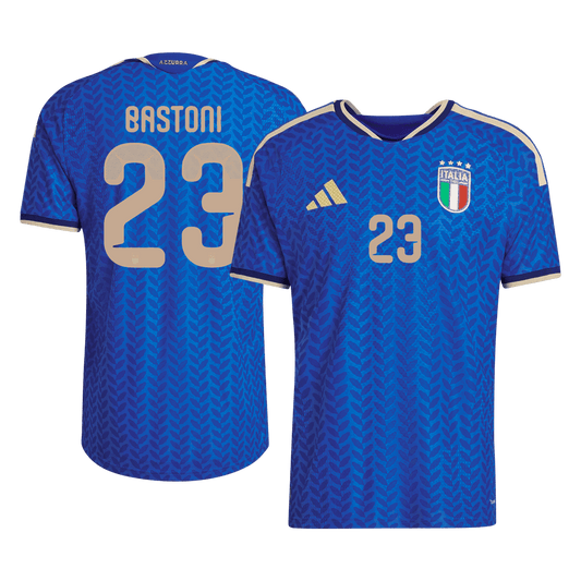 Versão do Jogador BASTONI #23 Italy Casa World Cup Futebol Camisas 2026 Azul
