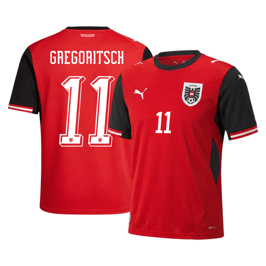 GREGORITSCH #11 Austria Casa Camisa Copa do Mundo 2026 Vermelho - camisola de futebol para adeptos em