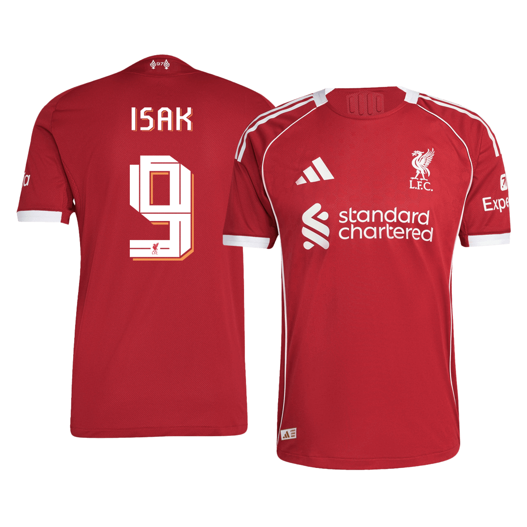 Autêntico ISAK #9 Liverpool Casa UCL Futebol Camisas 2025/26 Vermelho - UCL