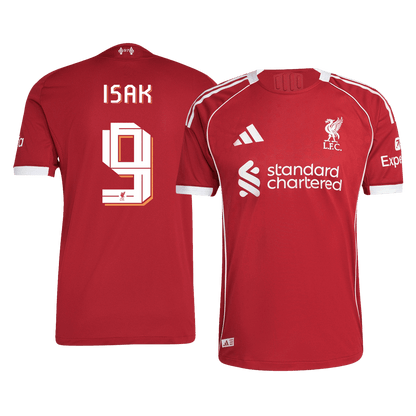 Autêntico ISAK #9 Liverpool Casa UCL Futebol Camisas 2025/26 Vermelho - UCL