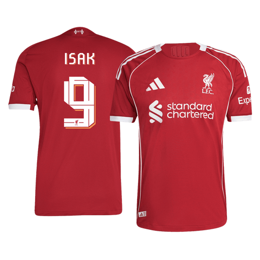 Autêntico ISAK #9 Liverpool Casa UCL Futebol Camisas 2025/26 Vermelho - UCL