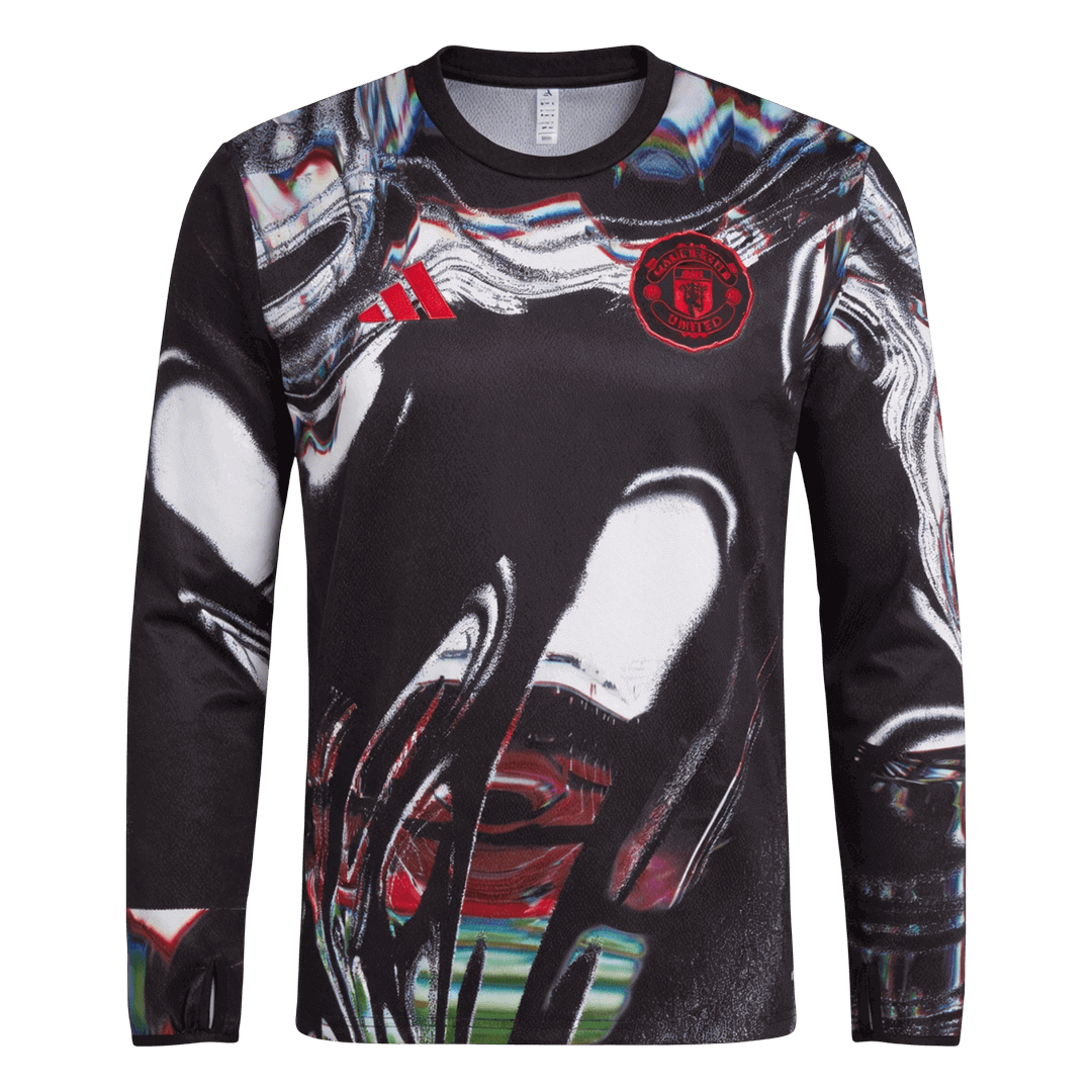 Manchester United Manga comprida Camisa 2025/26 Preto camisola de futebol