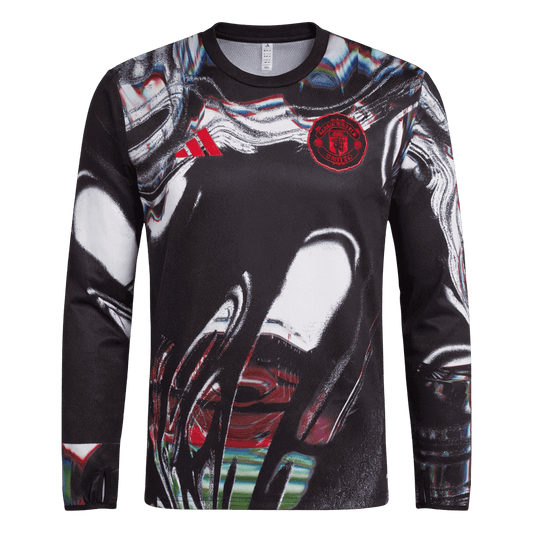 Manchester United Manga comprida Camisa 2025/26 Preto camisola de futebol