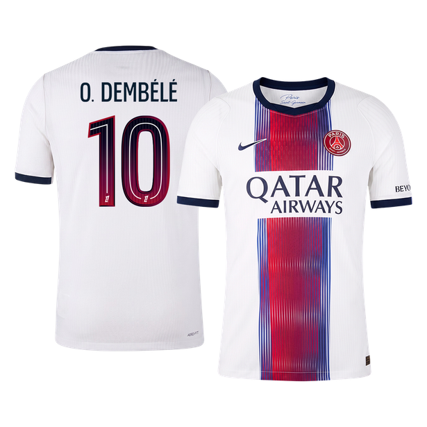 Versão do Jogador O. DEMBÉLÉ #10 PSG Fora Futebol Camisas 2026/27 Branco