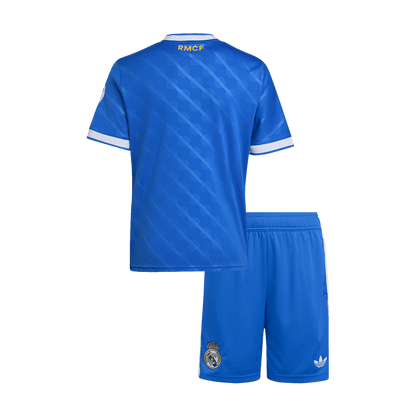 Real Madrid Infantil Fora Terceira Conjunto (Camisa + Calção) 2025/26 Azul