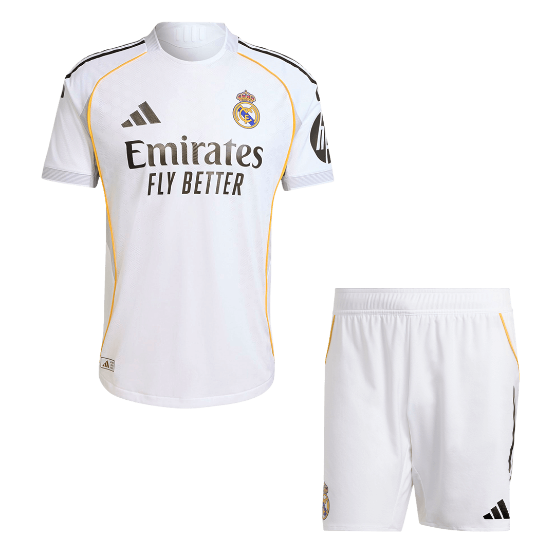 Autêntico Real Madrid Casa Camisa Conjunto (Camisola + Calções) 2025/26- Branco