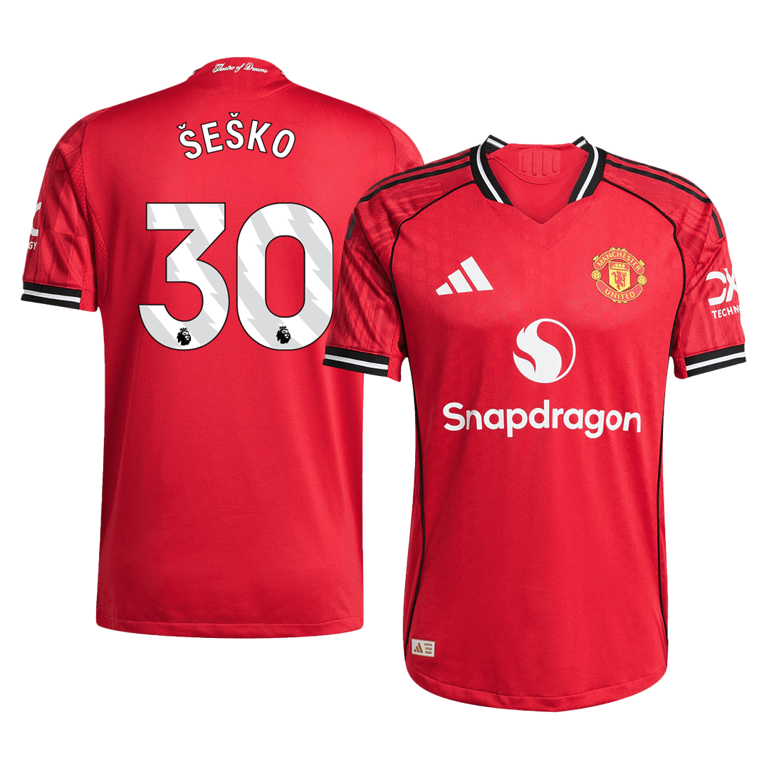 Autêntico ŠEŠKO #30 Manchester United Casa Camisa 2025/26 Vermelho