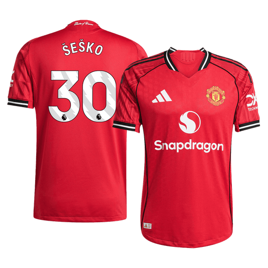 Autêntico ŠEŠKO #30 Manchester United Casa Camisa 2025/26 Vermelho