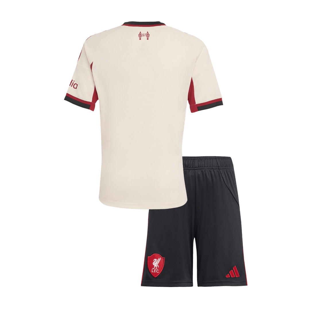 Liverpool 
 Fora 
Camisas Infantis 
Conjunto 2025/26 
 Branco