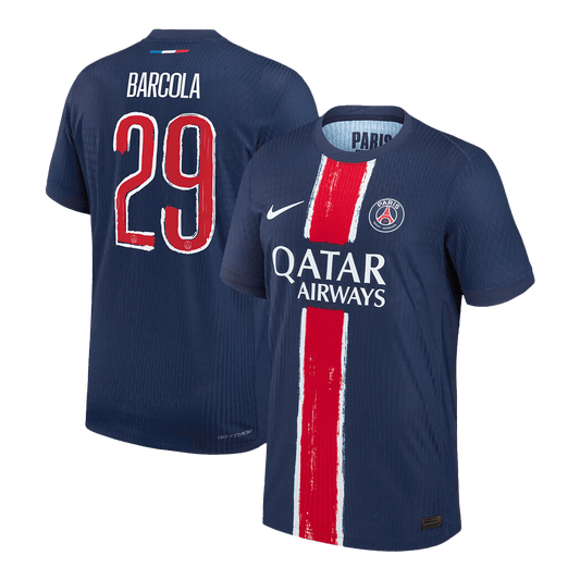 Autêntico BARCOLA #29 PSG Casa UCL Futebol Camisas 2024/25 Marinha - UCL