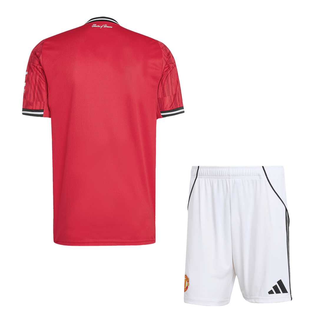 【Super Qualidade】Manchester United Casa Camisa Conjunto (Camisola + Calções) 2025/26-Vermelho