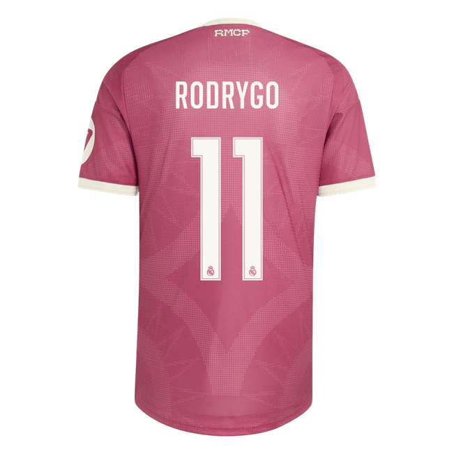 Versão do Jogador RODRYGO #11 Real Madrid Terceira Futebol Camisas 2026/27 Rosa