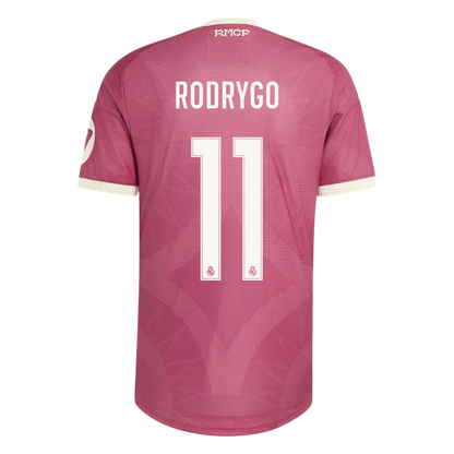 Versão do Jogador RODRYGO #11 Real Madrid Terceira Futebol Camisas 2026/27 Rosa